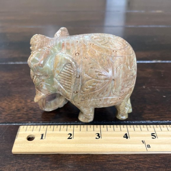 Handcrafted Solid Soapstone Elephant Statue Figurine Intricate Detail Trunk-Down - Picture 6 of 6